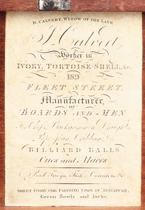 Etikett auf der Schachtel eines englischen "Calvert"-Musters gedrehten Elfenbein-Schachsets, um 1826-50 (Druck) von English School