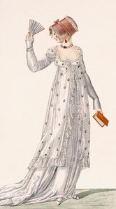 Abendkleid für Damen, Modeplatte aus Ackermanns Repository of Arts, veröffentlicht 1814