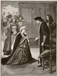 Lady Catherine Gordon vor Heinrich VII, Illustration aus Cassells Illustrierter Geschichte Englands von English School