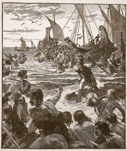 Landung der Römer an der Küste von Kent, Illustration aus Cassells Illustrierter Geschichte Englands
