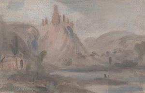 Landschaft mit einer Burg auf einem Hügel, zuvor J.M.W. Turner (1775-1851) und auch Peter de Wint (1784-1849) zugeschrieben
