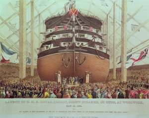 Stapellauf der H.M.S. Royal Albert, Schraubendampfer, 131 Kanonen, in Woolwich, 13. Mai 1854