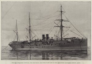 Stapellauf eines bewaffneten australischen Passagierdampfers, der Courier, in Wallsend-on-Tyne (Gravur) von English School