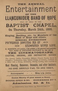 Flugblatt, das die jährliche Unterhaltung der Llangunider Band of Hope bewirbt