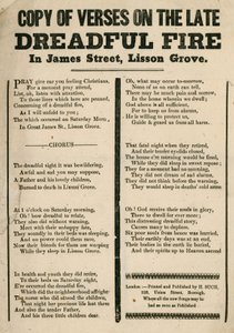 Flugblatt mit Versen zu einem Feuer in der James Street, Lisson Grove, London