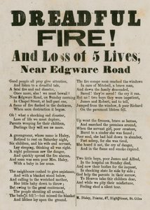 Flugblatt mit Versen zu einem Feuer in der Nähe der Edgware Road, London von English School