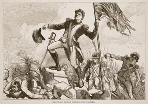 Leutnant Graham pflanzt das Banner, Illustration aus Cassells Illustrierter Geschichte Indiens von James Grant, veröffentlicht 1879