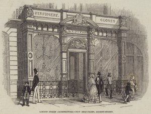 Londoner Straßenarchitektur, neue Schaufensterfront, Regent-Street (Gravur) von English School