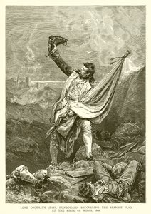 Lord Cochrane (Earl Dundonald) erobert die spanische Flagge bei der Belagerung von Rosas, 1808 von English School
