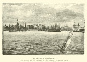 Lowestoft Hafen. Yacht auf dem Weg zum Eingang von Lake Lothing, nach Oulton Broad