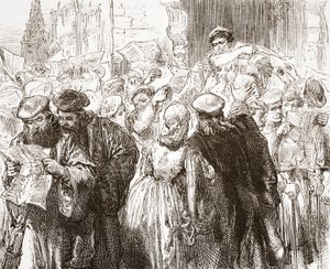 Luthers Flugschrift: Szene in der Druckerei, Illustration aus Die Geschichte des Protestantismus von James Aitken Wylie, veröffentlicht 1878 von English School