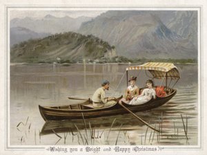 Mann rudert zwei Mädchen auf einem See