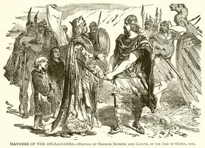 Sitten der Anglo-Dänen.--Treffen von Edmund Ironside und Knut auf der Insel Olney, 1016 von English School