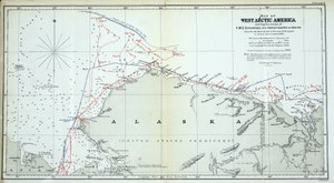 Karte von Westarktis Amerika, die die Routen der HMS Enterprise und Investigator in den Jahren 1850-1854 zeigt von English School