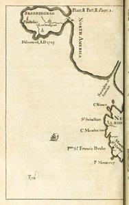 Karte mit dem Standort von Brobdingnag aus der ersten Ausgabe von Gullivers Reisen von Jonathan Swift von English School