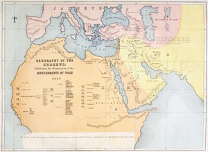 Karte, die die Geographie der Hebräer zeigt und die Verbreitung der Nachkommen Noahs darstellt
