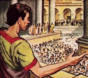 Mark Anton spricht über den ermordeten Julius Caesar zu den Menschen in Rom