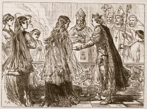 Heirat von Heinrich I. und Matilda, Illustration aus Cassells Illustrierter Geschichte Englands von English School