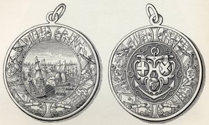 Medaille zur Erinnerung an Admiral Robert Blakes Siege über die Niederländer im Jahr 1653, aus A Short History of the English People von J. R. Green, veröffentlicht 1893