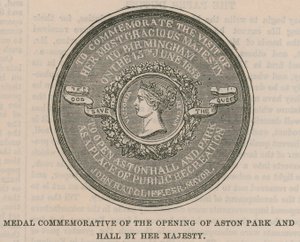 Medaille zur Erinnerung an die Eröffnung von Aston Park und Hall durch Ihre Majestät von English School