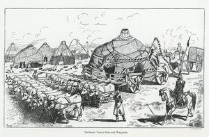 Mittelalterliche Tartarenzelte und Wagen von English School