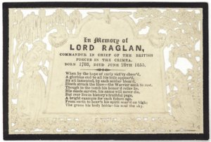 Gedenkkarte zum Andenken an Lord Raglan von English School