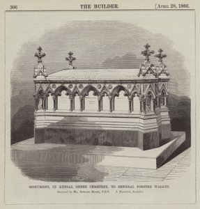 Denkmal auf dem Kensal Green Friedhof für General Forster Walker, entworfen von Mr. Edward Blore, FRS (Gravur) von English School