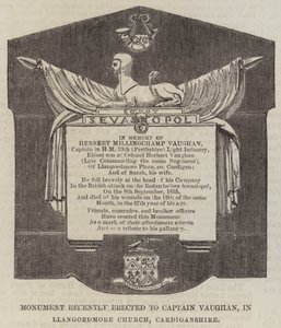 Denkmal kürzlich errichtet für Captain Vaughan, in der Kirche von Llangoedmore, Cardiganshire (Stich) von English School