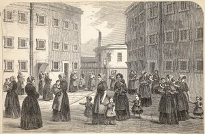 Mütter mit ihren Kindern beim Training im Tothill Fields-Gefängnis, Illustration aus The Criminal Prisons of London and Scenes from Prison Life von Henry Mayhew und John Binny, veröffentlicht 1862 von English School