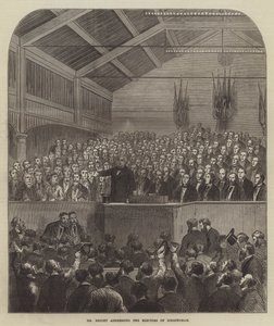 Herr Bright spricht zu den Wählern von Birmingham von English School
