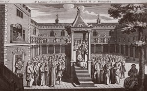 Mr. Latimer predigt vor König Edward VI. in Westminster, Illustration aus Foxes Märtyrer, ca. 1703 von English School