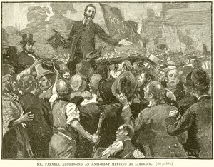 Mr. Parnell spricht bei einem Anti-Miet-Treffen in Limerick von English School