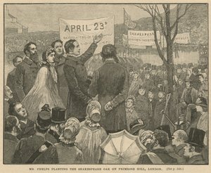 Mr. Phelps pflanzt die Shakespeare-Eiche auf dem Primrose Hill, London