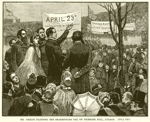 Mr. Phelps pflanzt die Shakespeare-Eiche auf dem Primrose Hill, London von English School