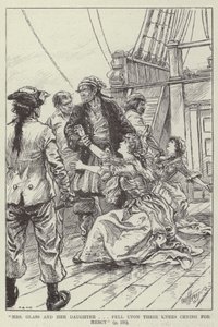 "Mrs. Glass und ihre Tochter ... fielen auf die Knie und baten um Gnade" (Gravur)