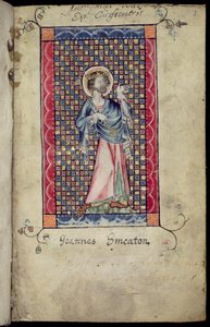 Ms 1-2005, f.1r: St. Edmund, Miniatur aus dem Macclesfield Psalter, Gebrauch von Sarum, Ostanglien, ca. 1330 von English School
