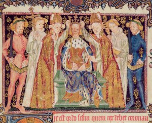 Ms 197 f.3r Krönung eines Königs, aus Liber Regalis