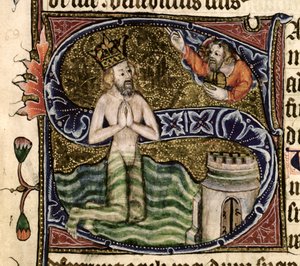 Psalm 68, David ertrinkt, aus dem Ramsey Abbey Psalter, ca. 1380 von English School