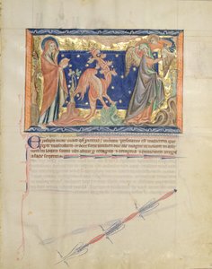 Ms L.A. 139-Lisboa fol.31 St. Johannes beobachtet, wie ein Engel der Frau hilft, dem roten Drachen zu entkommen, aus der Gulbenkian-Apokalypse, ca. 1265-70 von English School