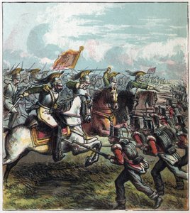 Napoleonische Kriege: die Schlacht von Waterloo am 18.06.1815. Die französische Kavallerie von Napoleon I. griff die englische Armee an, die Niederlage der Franzosen markierte das Ende des Reiches von Napoleon I. Die Schlacht von Waterloo von English School