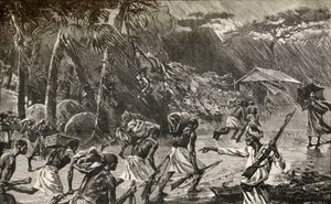 Einheimische Träger in Sir Henry Morton Stanleys Emin-Pascha-Entlastungsexpedition in Afrika 1886 bis 1889 von English School