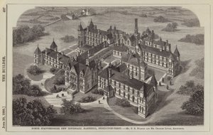 North Staffordshire New Infirmary, Hartshill, Stoke-upon-Trent, Mr. G. B. Nichols und Mr. Charles Lynam, Architekten (Gravur)