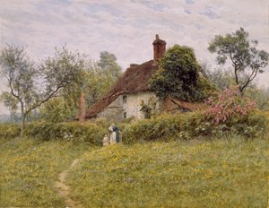 Alte Cottages in Pinner, 1895 von English School