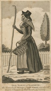 Alte Nanny von Lambeth, die bemerkenswerte Orangen- und Apfelfrau