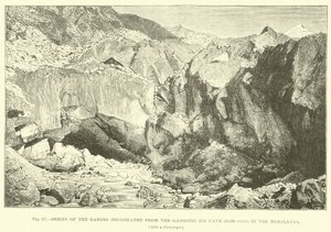 Ursprung des Ganges (Bhagirathi) aus der Gangotri-Eishöhle (10.300 Fuß), im Himalaya