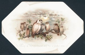Eulen auf einem Ast, Weihnachtskarte