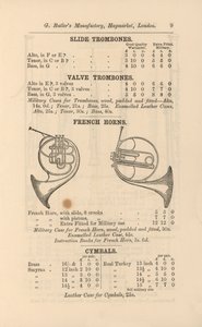 Seite aus G Butlers illustriertem Katalog von Musikinstrumenten (Stich) von English School