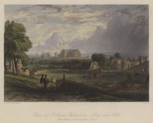 Palast von St. James, Westminster Abbey und Hall, London (farbiger Stich)