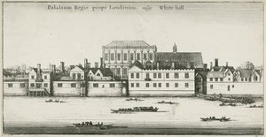 Palast von Whitehall vom Fluss Thames, Westminster, London, UK (Radierung)