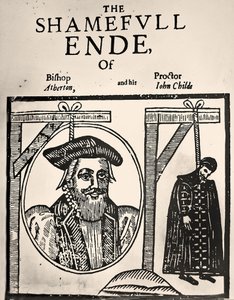 Pamphlet zur Ankündigung der Hinrichtung von John Atherton und seinem Liebhaber John Childe wegen Sodomie von English School